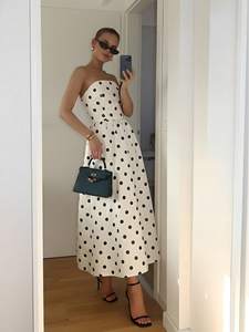 Robe midi blanche à pois sans bretelles, robe <span class=keywords><strong>rétro</strong></span> taille haute coupe trapèze pour femme, tenue de soirée et de vacances d'été - Product Image 4
