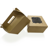Boîte carrée en papier kraft biodégradable avec poignée, emballage alimentaire auto-élevant, fenêtre découpée, impression quadricolore