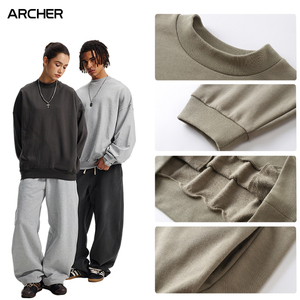 Sweat-shirts à col rond surdimensionnés avec logo personnalisé, 410 g, <span class=keywords><strong>tissu</strong></span> éponge lourd, col semi-montant, streetwear, pull avec poche latérale - Product Image 3