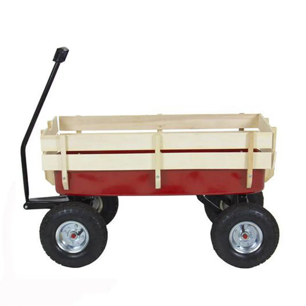 Carro de acampada con valla de madera, carro para niños con ruedas neumáticas de 10 pulgadas y mango giratorio