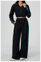 Ensemble de sport confortable coupe-vent pour femme, col montant décontracté, pantalon large, deux pièces, séchage rapide, léger, fitness
