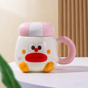 Taza de Cerámica con Diseño de Payaso, Tapa Divertida, Patrón de Dibujos Animados para Parejas, Ecológica, 480 ml, Forma Irregular, Multicolor, para Desayuno - Product Image 5