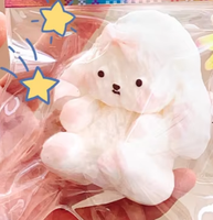 En gros, Jouet à presser anti-stress en plastique floqué extra-doux, lapin mignon à oreilles tombantes avec nœud, Kawaii, couleur rose pastel