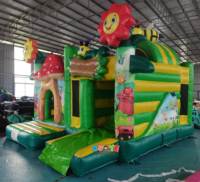 Château gonflable combiné KUOYE pour fête de printemps, château gonflable à fleurs, château gonflable à abeilles avec toboggan pour enfants