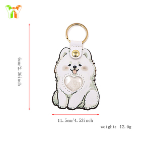 YY <span class=keywords><strong>Porte</strong></span>-clés commémoratif en cuir PU pour poils d'animaux, motif Samoyède mignon et Bulldog adorable, avec fenêtre en forme de cœur, sac de conservation des poils pour animaux de compagnie - Product Image 6