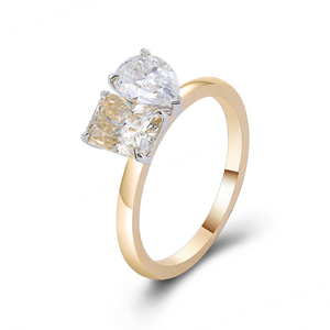 Fine Jewelry <b>Rings</b> Custom Toi Et Moi <b>Ring</b> Radiant Cut and Pear Cut Moissanite Diamond 10k Gold <b>Two</b> <b>Stone</b> Wedding <b>Ring</b> Anillos - Product Image 2