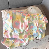 Cárdigan de verano con nubes de amor para mujer, pantalones cortos, pijama de algodón inspirado en satén, cierre de cintura elástica para estudiantes, celebridades de Internet