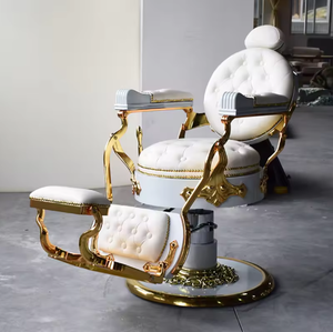 Sillón de Barbería Moderno de Alta Gama en Color Blanco Dorado, Silla de Peluquería Vintage Hidráulica Reclinable - Product Image 3