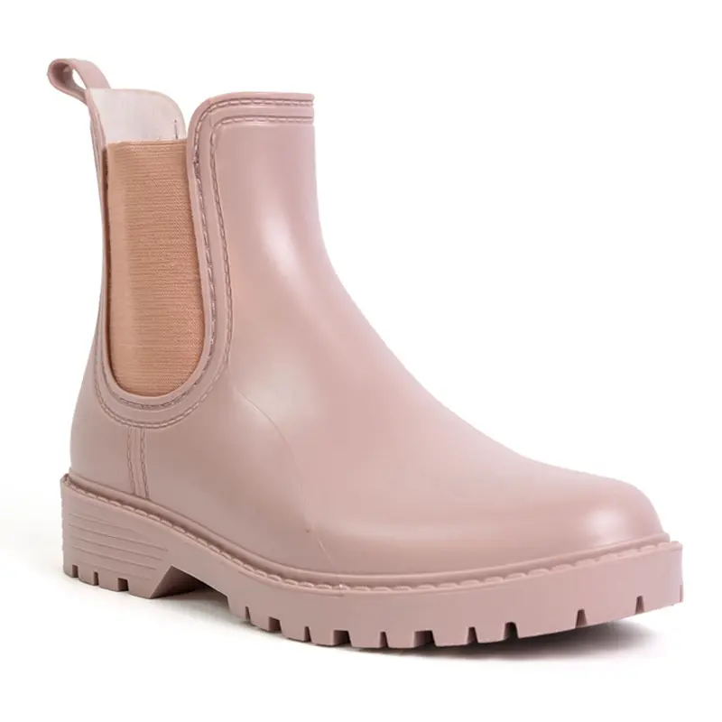 패션 방수 핑크 발목 웰리 PVC 성형 Gumboots 첼시 장화 여성을위한 PVC 신발