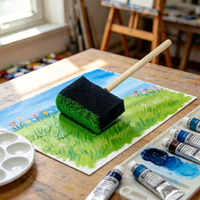 Pinceau à peinture en mousse avec manche en bois léger de 4 pouces