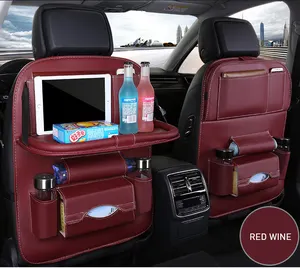 QEEPEI High Quality Custom Logo Luxury Premium Waterproof PU Leather Backseat Foldable Car Back Seat Organizer with Tray Table