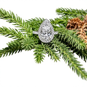 Bague de fiançailles en or massif 10K 14K 18K avec diamant de laboratoire certifié IGI, taille poire et halo, bijoux en gros - Product Image 1