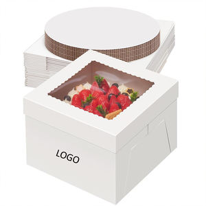 Caja de Pastel Personalizada Clásica <span class=keywords><strong>para</strong></span> Regalo de Cumpleaños, Caja de Pastel Biodegradable de Cartón Blanco con Asa y Ventana Transparente de 8/10 Pulgadas - Product Image 1