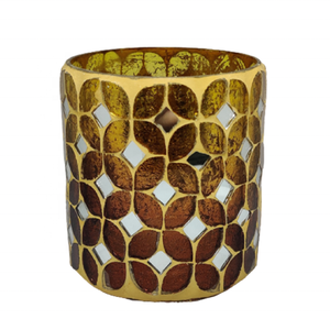 Custom Unique Luxury Colourful Cylindrical High-Quality Hand-crafted Multi-Purpose Home <b>Decor</b> Yellow/Brown Mosaic Glass <b>Jar</b> - Product Image 1