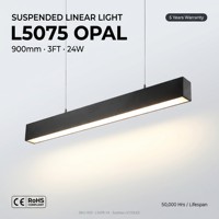 Lampu Gantung LED Linear yang Dapat Disambung 3FT 24W 900mm 2880lm Diffuser Opal Aluminium 6063 5CCT PF 0.9 Bebas Kedip untuk Kantor Studio