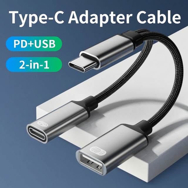60W PD Fast Charge USB C to Type C Adapter 15cm Braided Multiport OTG Splitter MacBook Pro iPad Pro Camera Compatible Converter