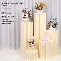 Meja Kue Silinder Lipat Trendi Warna Putih Bahan Kertas Kraft Modern untuk Dekorasi Pernikahan, Alas Pajangan Cepat Siap Pakai