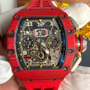 RM 11-03 Style <b>Automatic</b> Flyback Chronograph Tonneau <b>Skeleton</b> Dial Men <b>Watch</b> Red Carbon Fiber Luxury <b>Watch</b> Silicone Strap - Product Image 2