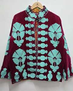 เสื้อแจ็คเก็ตฤดูหนาวผ้ากำมะหยี่ปักลายสัตว์แบบซูซานี ทำมือ ระบายอากาศได้ดี แต่งลูกไม้ด้านหน้า พร้อมโลโก้  ผ้าฝ้ายสไตล์โบโฮ รับผลิตแบบ OEM - Product Image 2