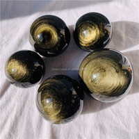 Boule obsidienne noire dorée naturelle, vente en gros, 15mm