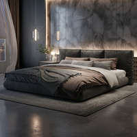 Furnistyle Luxuriöses Minimalistisches Modernes Doppelbett Echtes Leder Kopfteil Kiefernholzrahmen Boxspring Futon Tatami-Stil