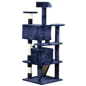 Los más vendidos de Amazon, torre de árbol de madera azul marino de 54 pulgadas, muebles para gatos de varios niveles para interiores, Centro de Actividades, postes para rascar, condominio para gatos