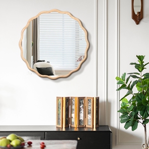 Espejo Ondulado de Madera Maciza - Espejo de Vanidad de Madera Natural para Decoración de Pared <span class=keywords><strong>31</strong></span>" X <span class=keywords><strong>31</strong></span>" Espejo Moderno para Decoración de Pared - Product Image 2