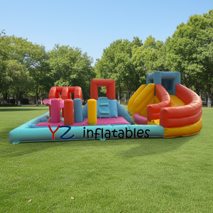 Château gonflable <span class=keywords><strong>de</strong></span> qualité commerciale en PVC couleur macaron, parcours d'obstacles gonflable avec toboggan pour enfants - Product Image 1