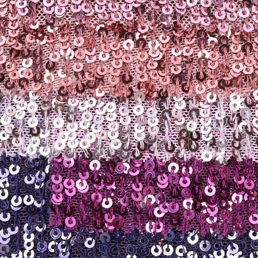 Tela bordada a rayas con lentejuelas para vestido de novia, tejido bordado a máquina de color rosa de 3mm para fiesta de noche