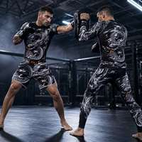 Ensemble 4 pièces White Dragon : Short de Muay Thai, Rashguard, Pantalon de Compression – Logo Personnalisé, OEM, ODM, Faible MOQ, Vente Directe Usine