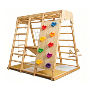 Estructura de escalada interior de madera con agarres de roca coloridos y columpio para niños de 4 a 6 años, estructura de escalada de madera - Product Image 1