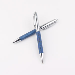 Bolígrafo de Acero Inoxidable con Acabado en Cuero Azul - Product Image 3