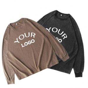 T-shirt surdimensionné personnalisé 100 % coton, vintage, délavé à l'acide, manches longues, streetwear, coupe décontractée, unisexe, motif uni, tricoté 230 g/m² - Product Image 1