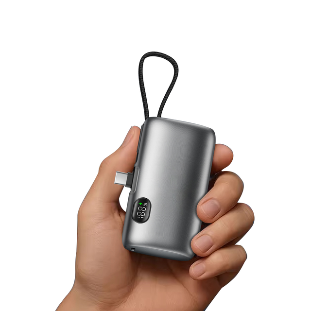 Capsule Emergency Small Mini Portable 10000mAh Powerbank Promotion Gift Phone Power Bank with Built-in Cable and Holder