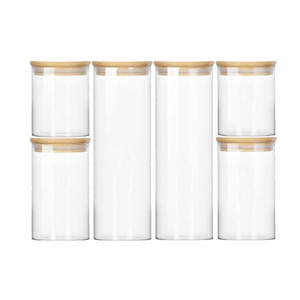 Glass Storage Jars for Kitchen Glass Food Storage Canisters with Airtight Bamboo Lid Storage Containers for Flour, Sugar, Coffee