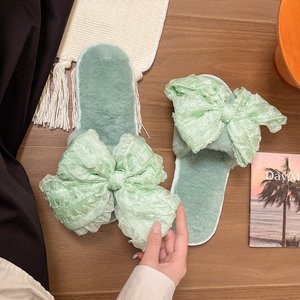Da donna grazioso fiocco ben educato per pantofole con suola morbida Anti-Slip Open Toe stile Hotel TPR per la stagione primaverile invernale a casa - Product Image 6