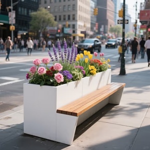 Bancs publics de rue commerciale et pots de fleurs, vous pouvez vous reposer lorsque vous êtes fatigué et apprécier les fleurs lorsque vous levez les yeux - Product Image 2