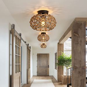 Su misura nuovi prodotti creativi corda di canapa lampadario a sfera a sospensione lampada a forma di canna - Product Image 2