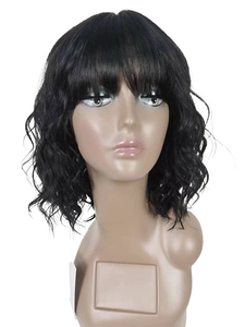 14-Inch Chiều Dài Trung Bình Remy Brazil Sóng Nước Tóc Giả Xoăn Cho Phụ Nữ Lỏng Yaki Đầy Đủ Máy Làm Ren <span class=keywords><strong>Bob</strong></span> Bangs Tóc Giả Tóc Con Người - Product Image 6