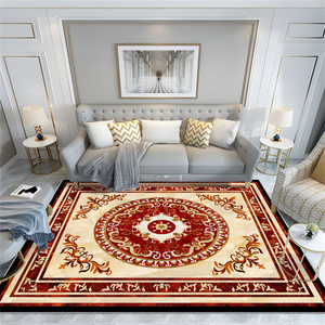 Tapis rectangulaire traditionnel à motifs floraux rouge beige pour salon, antidérapant, fabriqué à la machine, synthétique, à poils ras - Product Image 2