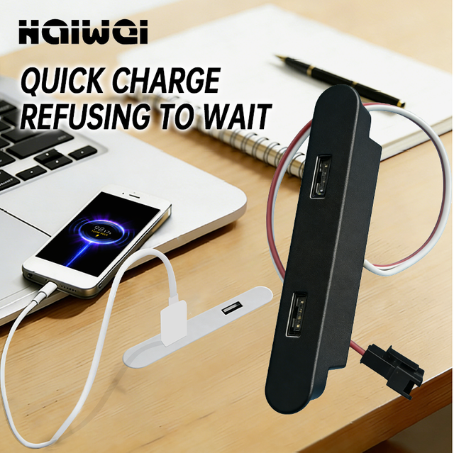 Rectangular Double USB Socket Charger Quick Charge Dual USB Charger Type-C for Bedside Table Coffee Table