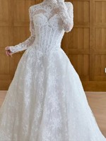 S2984Y Nouvelle Arrivée 2026 Robe de Mariée en Dentelle Col Montant Manches Longues Style Rétro Courte Traîne