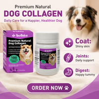 Collagène naturel premium pour chiens 1,76 oz (50 g) Collagène et glucosamine pour un pelage brillant et une peau saine 100 comprimés à mâcher pour chiens