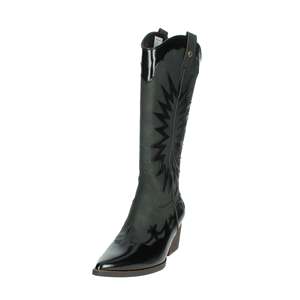 Bottines western pour femmes, noires, mi-mollet, avec motif étoile brodé, bout pointu - Product Image 6