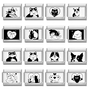 Bracelet à breloques italien tendance en acier inoxydable avec motif de chat <span class=keywords><strong>blanc</strong></span> mignon inspiré du <span class=keywords><strong>dessin</strong></span> <span class=keywords><strong>animé</strong></span>, cadeau à la mode pour femmes Fang Heng - Product Image 1