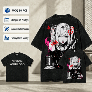 T-shirt da uomo personalizzata con stampa DTG 2000 Designs, trasparente, fronte-retro, 100% cotone, lavaggio acido, serie anime <span class=keywords><strong>Death</strong></span> <span class=keywords><strong>Note</strong></span> L Kira - Product Image 1