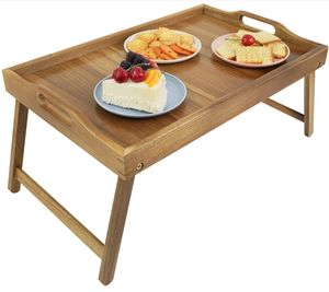 Akazien holz Klapp tablett Holz Frühstück Serviert ablett mit Griff und Beinen Getränke platte Natur - Product Image 1