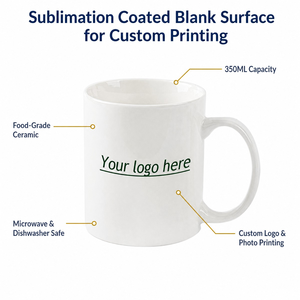 Custom Sublimation Coated Tea Coffee <strong>Mugs</strong> for Wholesale Blank Ceramic Best Factory Supply <strong>Plain</strong> <strong>White</strong> Customized CLASSIC 350ml - Product Image 3