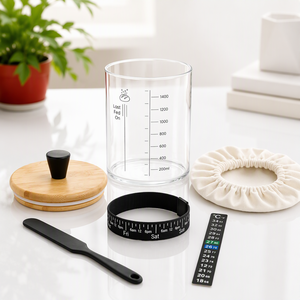 Sauerteig-Starter-<span class=keywords><strong>Set</strong></span> mit Messglasbehälter, Bambusdeckel und Schaber für die Brotfermentation zu Hause - Product Image 4