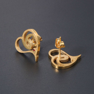 Pendientes de Botón en Forma de Corazón Chapados en Oro CF079, Joyería de Moda, Accesorio de Regalo - Product Image 4